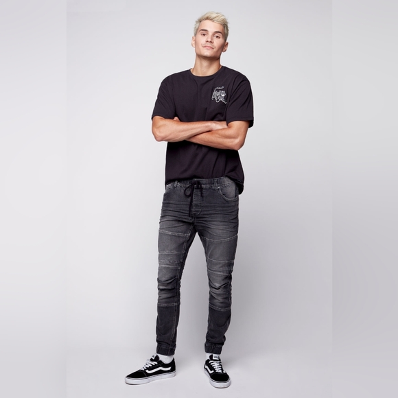 DNM.WRKS JACKSON - 5 Pocket Moto Pintuck Jogger - Dark Grey Wash - Picture 5 of 8